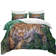 Cool Animal Art Dangerous Tiger in Bamboo Forest Quilt Cover