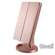Nevenka Tri-Fold Lighted Vanity Mirror with 22 LED Lights 3X/2X/1X Magnification Make Up Mirror-Rosegold
