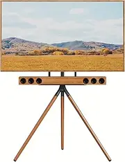 UPGRAVITY Easel TV Stand for 45-65 inch Flat Screens, Height Adjustable Tripod TV Stand with Soundbar Shelf, Portable TV Floor Stand w/Cable Ties, 180° Swivel, Max. VESA 600x400mm