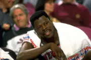 Playoffs New York Knicks Patrick Ewing on bench during game vs Ind- Old Photo