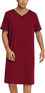 [Ekouaer] Men's Nightshirt Nightwear Comfy Big&Tall Short Sleeve Henley Sleep Shirt