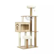 Fin 140Cm Wooden Cat Tree Tower Scratching Post Scratcher Cats Condo House Bed
