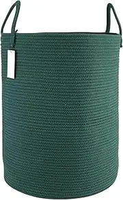 Cotton Rope Laundry Basket, Woven Clothes For Living Room And Bedroom Storage, Dark Green