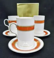 Vintage New 14 Pc. Fitz and Floyd Red Gold Band Irish Coffee Cups, Saucers MINT