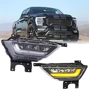 Pair Front LED Fog Lamps With Turn Signal Light DRL Compatible For Ford F-150 2021 2022 Car Bumper Foglight Daytime Running Light