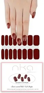 NKA Semi Cured Gel Nail Polish Strips, 16 Extra Long Double Ended Nail Stickers Wraps, UV Lamp Curing Gel Nail Strip, CRIMSON