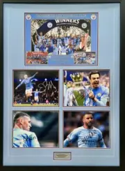 MANCHESTER CITY ERLING HAALAND +FODEN +WALKER +GREALISH Signed Photos FRAMED COA