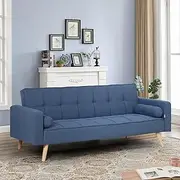 Familand 3 Seater Convertible Futon Sofa Bed, Linen Loveseat Sofa Couch with 2X Pillow, Recliner Sofa Lounge with 3 Adjustable Backrest, Comfy Couch for Small Spaces, Living Room, Bedroom,Load 220kg