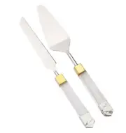 Classic Touch Stainless Steel Cake Servers with Acrylic Handles H19132