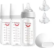 Evorie Tritan Baby Feeding Bottle & Teat for Milk Formula - Crystal-Clear, Wide Neck & Anti-Colic - 240ml (White, Pack of 3+2)