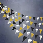 Party Decor 3M Rose Gold Paper Bunting Triangles Flags Marriage Garlands Wedding Banners Graduation Baby Shower Birthday Party Hanging Decor (Color : Black Gold 1Pc)