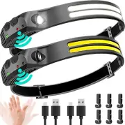 COB LED Headlamp USB Rechargeable Headlight Work Light Torch Bar Head Band Lamp