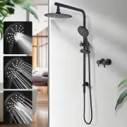 ACA Black 8'' Round Shower Head 3-MODE Handheld Gooseneck Wall Arm Set Bath Taps