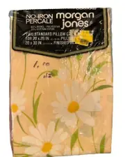 Vintage Morgan Jones 2 Standard Pillowcases Retro Percale NOS Peach Floral
