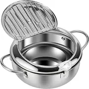 Deep Fryer Pot, Frying Chicken Pot, Tempura deep Fryer with a Thermometer and a lid, Japanese Tempura Small Deep Fryer, 3 Sizes Oil Mini Fryer (4.2L)