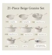 21 Pcs Induction Kitchen Cookware Sets Nonstick Pots and Pans Set Beige Granite