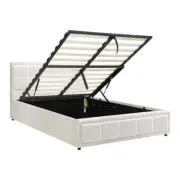 NNEED Double Bed Frame Gas Lift Storage Base Boucle White