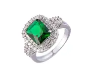 Stainless Steel Elegant Rhinestone Cubic Square Emerald Zircon Wedding Engagement Promise Ring