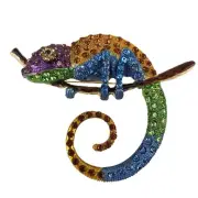 Lizard Brooch Multicolor Rhinestones Gold Tone Iguana