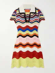 [La DoubleJ] La DoubleJ - Scalloped Striped Pointelle-knit Cotton Mini Dress - Multi - x small x small Multi