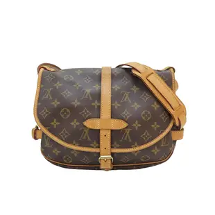 【二手名牌BRAND OFF】LOUIS VUITTON LV 路易威登 原花 PVC塗層帆布 SAUMUR MM 馬鞍 肩背包 M42256