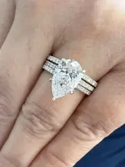 PEAR AND ROUND CUT MOISSANITE ENGAGEMENT RINGS HALO 14K SOLID YELLOW GOLD 4.00CT