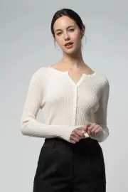 Merino Wool Claudia Cardigans – 100% Merino Super Fine Open V Boat-Neck Cardigan, White / XL