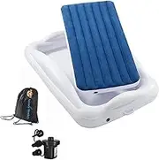 SNOOZY MONKEY Inflatable Travel Bed with Safety Bumpers [4-Sided] | Portable Bed for Kids | Children Air Mattress | Kids Air Mattress - Navy Blue