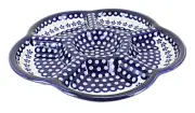 Blue Rose Polish Pottery Flowering Peacock Chip & Dip Tray