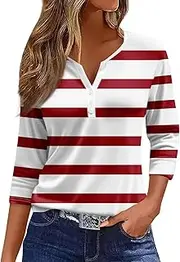 [Valtorixia] 3/4 Length Sleeve Women Henley V Neck Tops Casual Length Button Down Shirt Floral Print Blouses Plus Size Trendy Comfy Tees (Color-b-6,Medium)