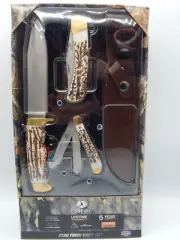 Mossy Oak 3-Piece Stag Finish Knife Set Stainless Steel Full Tang Blade TF1092