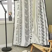 [Bringsine] Boho Living Room Window Curtains for Bedroom Blackout, Semi Sheer Cotton Drape Rod Pocket Farmhouse Chic Decor 1 Panel 59" W x 84" L, Moroccan Style