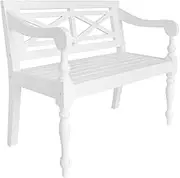 Batavia Bench 98 cm Solid Mahogany Wood White - Elegant Indoor Seating with Curved Armrests and Sturdy Design