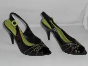 Women's Shoes Sling Back Heels Black Vitello Koopec Size 6 New