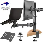 Dual Monitor Stand with Laptop Tray,Dual Monitor Arm Desk Mounts,Desk