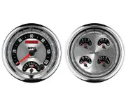 Auto Meter Gauge Kit American Muscle Quad Fuel Level Volts Oil Pressure Water Temperature & Tachometer/Speedometer 5 in. Set of 2 AMT-1205