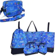 COLORFUL CANDY STYLE NU503500 School Entrance School Entrance 6-Piece Set, Lesson Bag, Shoe Case, Drawstring Bag, Gymnastics Clothing Bag, Lunch Bag, Cup Bag, Small Items, School Bag, Blue Lagoon,