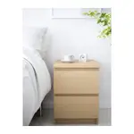 IKEA / MALM 抽屜櫃 /2抽, 實木貼皮,  染白橡木 40X55 公分