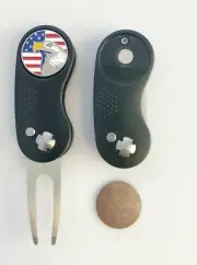 GOLF SWITCHBLADE USA EAGLE DIVOT REPAIR TOOL + Ballmarker Ball Marker Black NEW