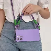 Crossbody Necklace Cord Lanyard Phone Case for iPhone 15 14 13 12 11 Pro Max 15 Plus XR X XS Soft Cover,Purple, for iPhone 15 Pro