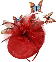 [BESTYASH] Butterfly Fascinator Hat Headband Perfect for Tea Party Cocktail Bridal Shower Stage Performance Red