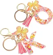 [Gatuida] 2Pcs Decorative Alphabet Keyring Pendant Crystal Heart Sequins with Tassel for Portable Key Decor for Bags Unique Birthday Eye Catching Design