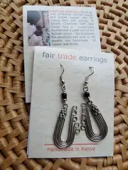 African Jewelry Silver Copper Wire Double Horn Beads Earrings Kenya B