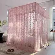 Travel Mosquito Net for Bed Net Double Bed Canopy for Double Bed Bedroom Bed Curtains Frame Draperies Foldable Bunk Bed Canopies Drapes Dense Mesh Tent Thick Fabric with Frame (180x200cm,Pink)