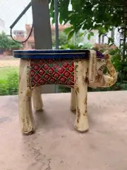Wooden Stool Indian Traditional Crafted Beautiful Elephant Chowki Decorative Drt