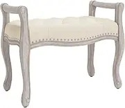 80x45x60 cm Linen Bench for Living Room, Bedroom & Entryway | Sturdy & Stylish Wooden Bench with Linen Upholstery | Space-Saving Seating Solution for Small Spaces