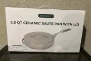 Farmhouse Grey Ceramic 3.5 Qt Saute Pan with Lid Deep Non-Stick Frying Pan NiB