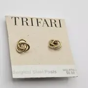 Trifari Gold Tone Knotted Design Pierced Earrings On Original Packaging Estate