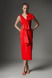 Archive Collection - Tall Bow Detail Asymmetric Off The Shoulder Midaxi Dress