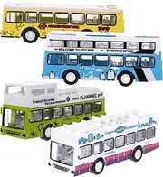 Toyvian 4pcs City Bus Model Toy Scale Pull Back Vehicles for Boys Girls No Batteries Required Hand-Eye Coordination Design for Boy Girl